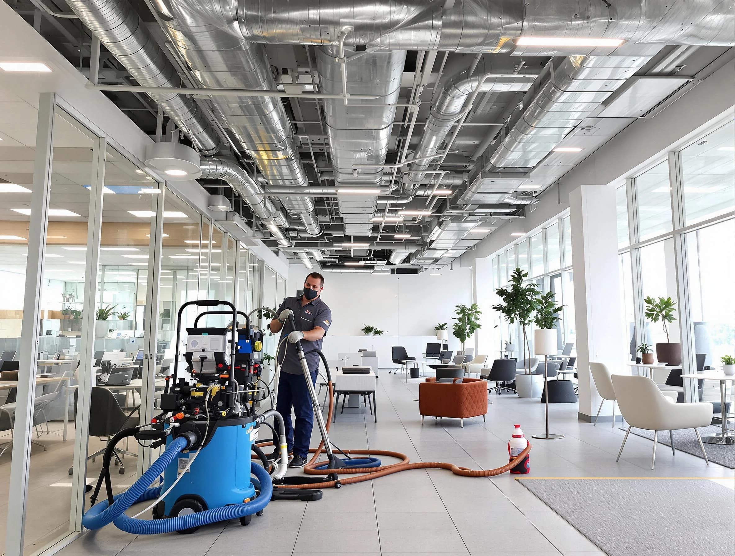 Purcell Air Duct Cleaning team conducting comprehensive commercial duct cleaning at a business location in Purcell