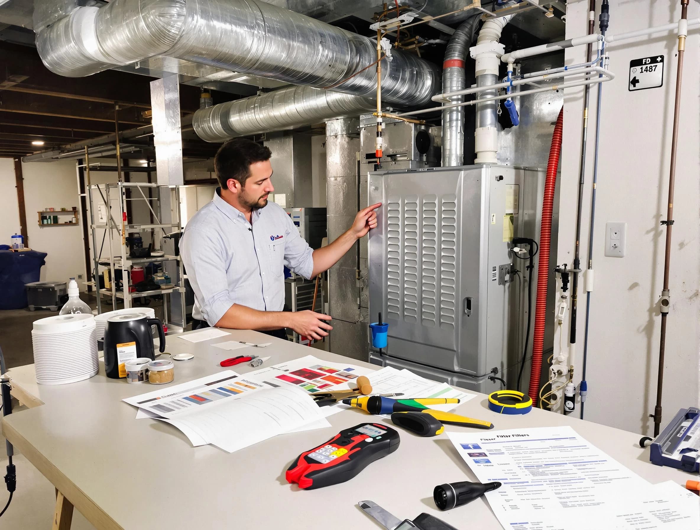 Purcell Air Duct Cleaning inspector conducting detailed filter system evaluation using professional diagnostic tools in Purcell