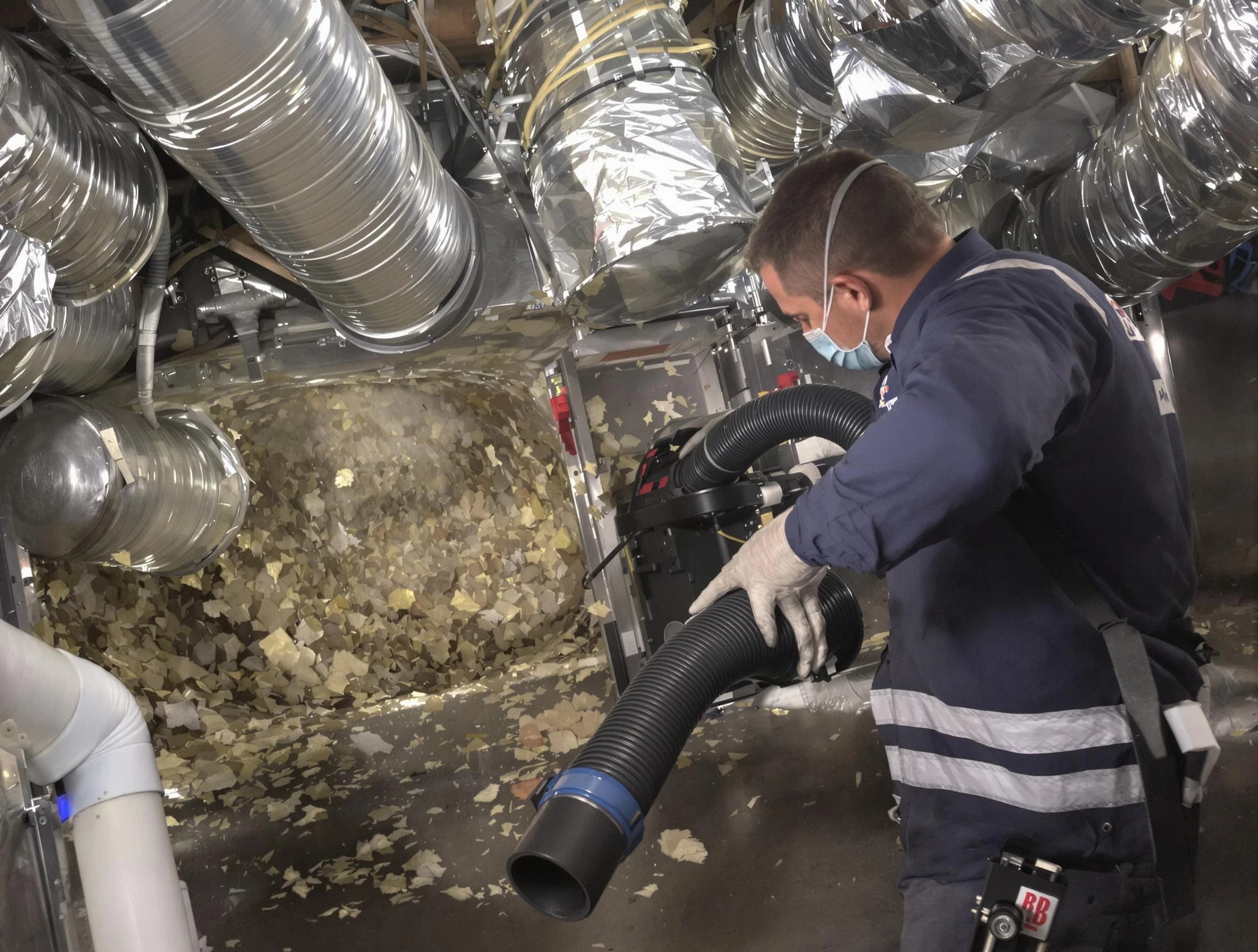 Purcell Air Duct Cleaning specialist operating negative pressure cleaning equipment for thorough duct maintenance in Purcell