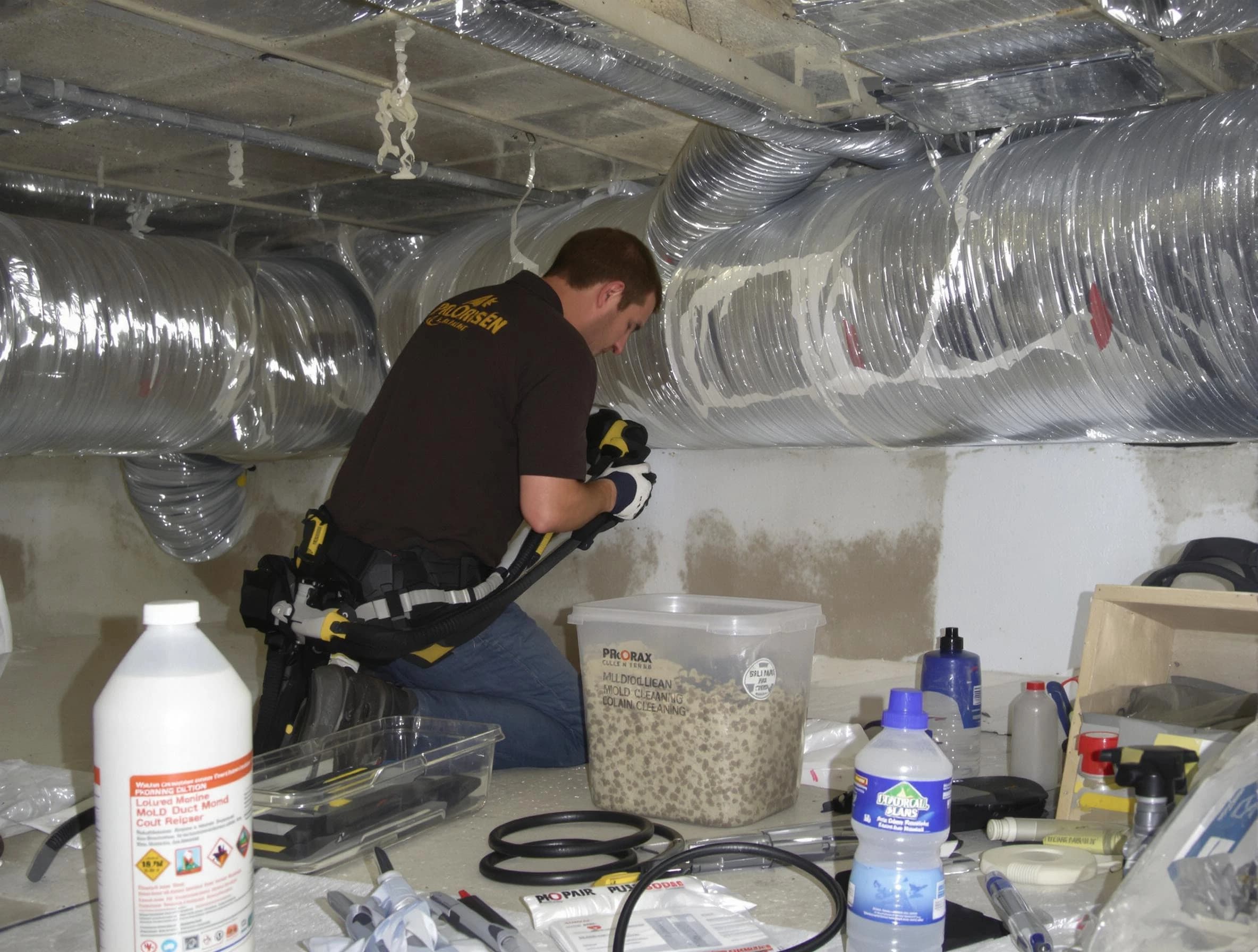 Purcell Air Duct Cleaning specialist performing professional mold removal from air ducts in Purcell