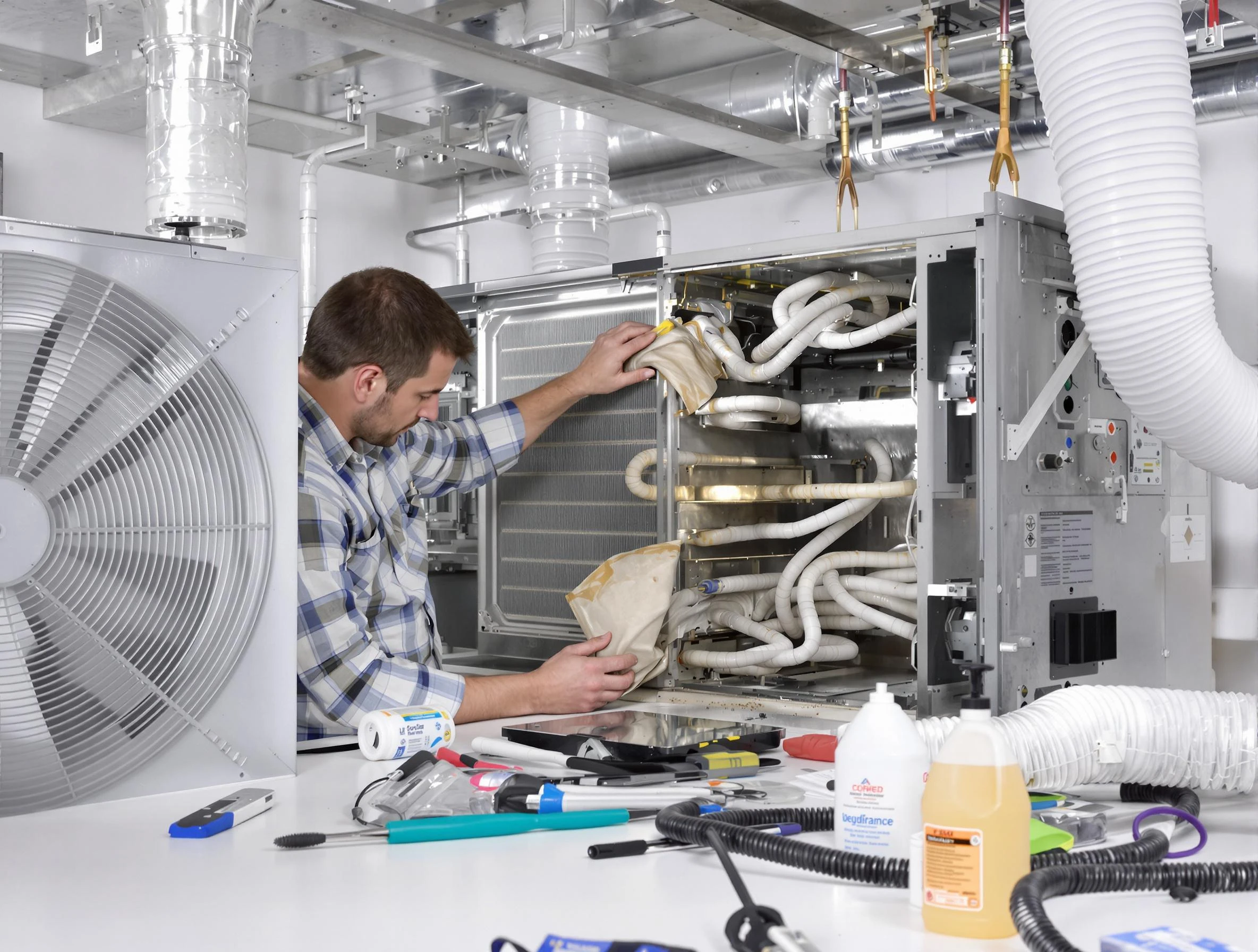 Purcell Air Duct Cleaning specialist performing precision AC coil cleaning in Purcell